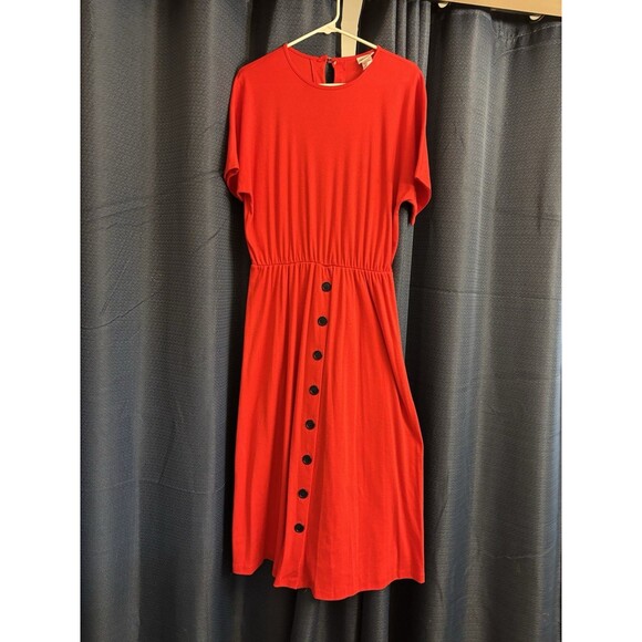Vintage Red Avon Fashions XL Red Dress Black Buttons Teacher Office - Picture 2 of 5